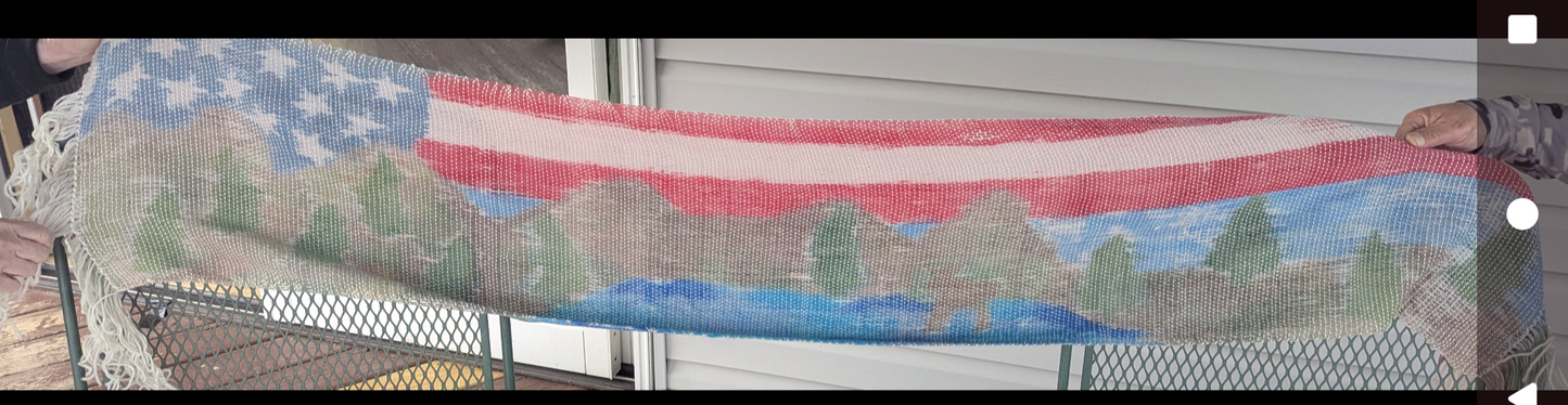 Hand woven scarf, hand painted, patriotic
